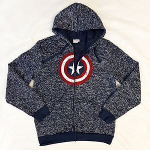 Marvel Captain America Full Zip Hoodie Mens Size L Blue White Heather